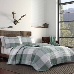 Coupon ❤️ Eddie-Bauer Bed Eddie Bauer Boulder 136 Thread Count Reversible Quilt Set - Green ????