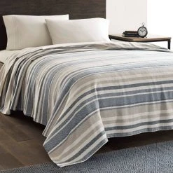 Flash Sale 😉 Eddie-Bauer Bed Eddie Bauer Striped Herringbone Blue Throw Blanket 👏